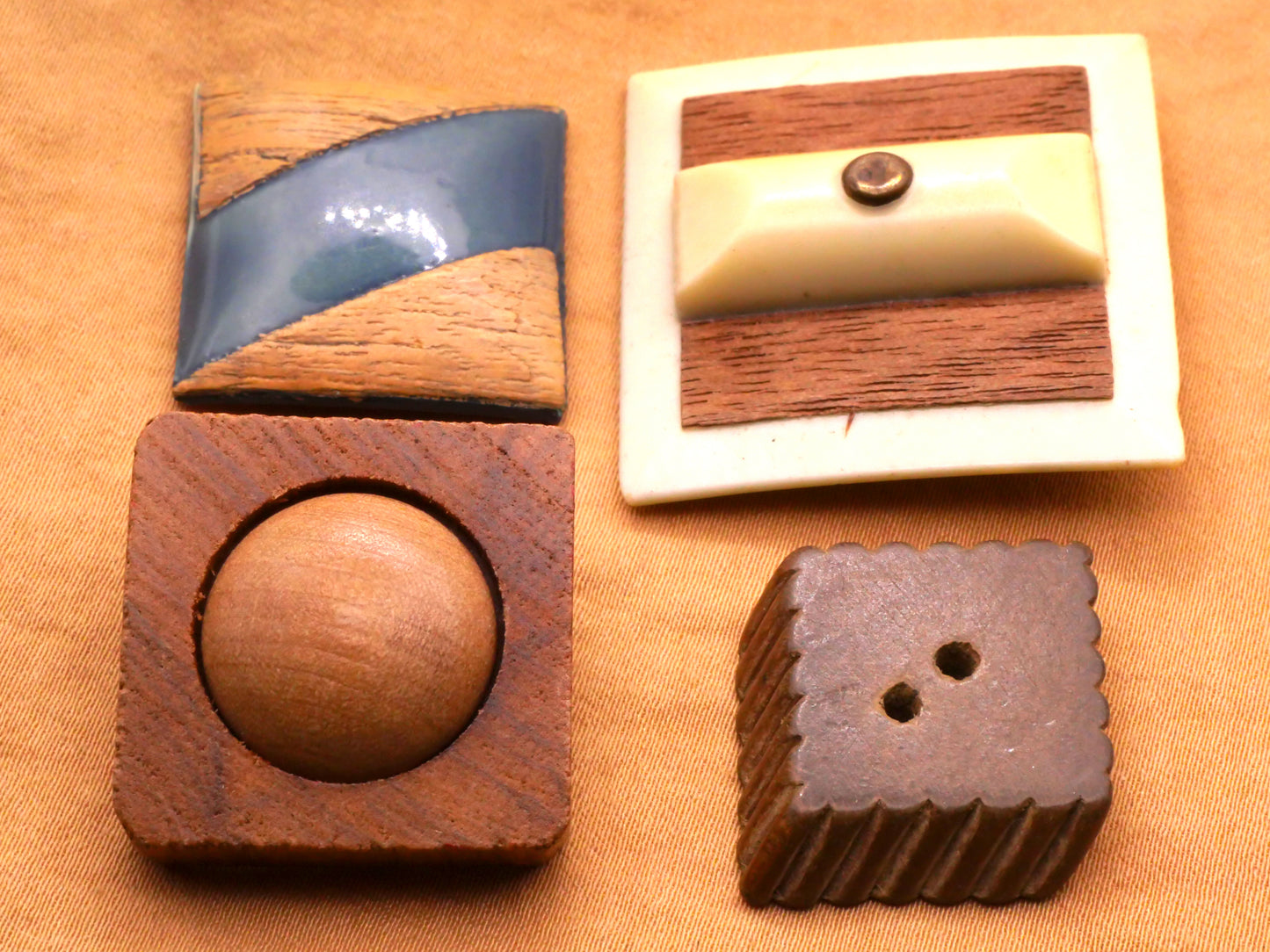 Square Shape Wood or Veneer Vintage Button Various 20-33mm