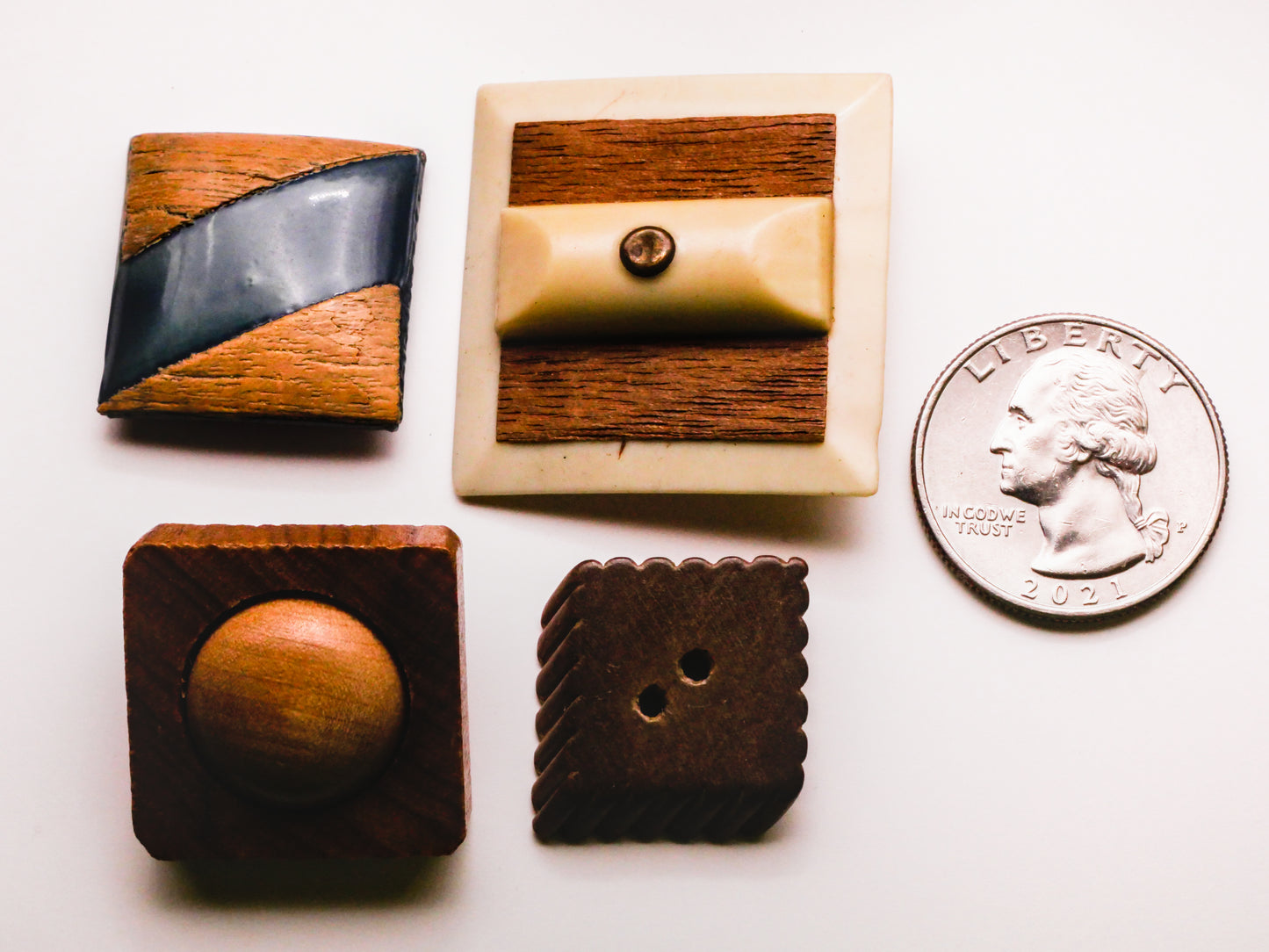 Square Shape Wood or Veneer Vintage Button Various 20-33mm