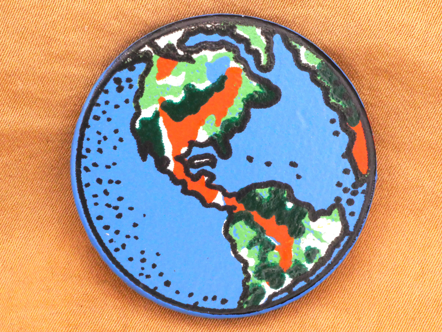 Earth Globe Painted Look Vintage Wood Large Button 34mm