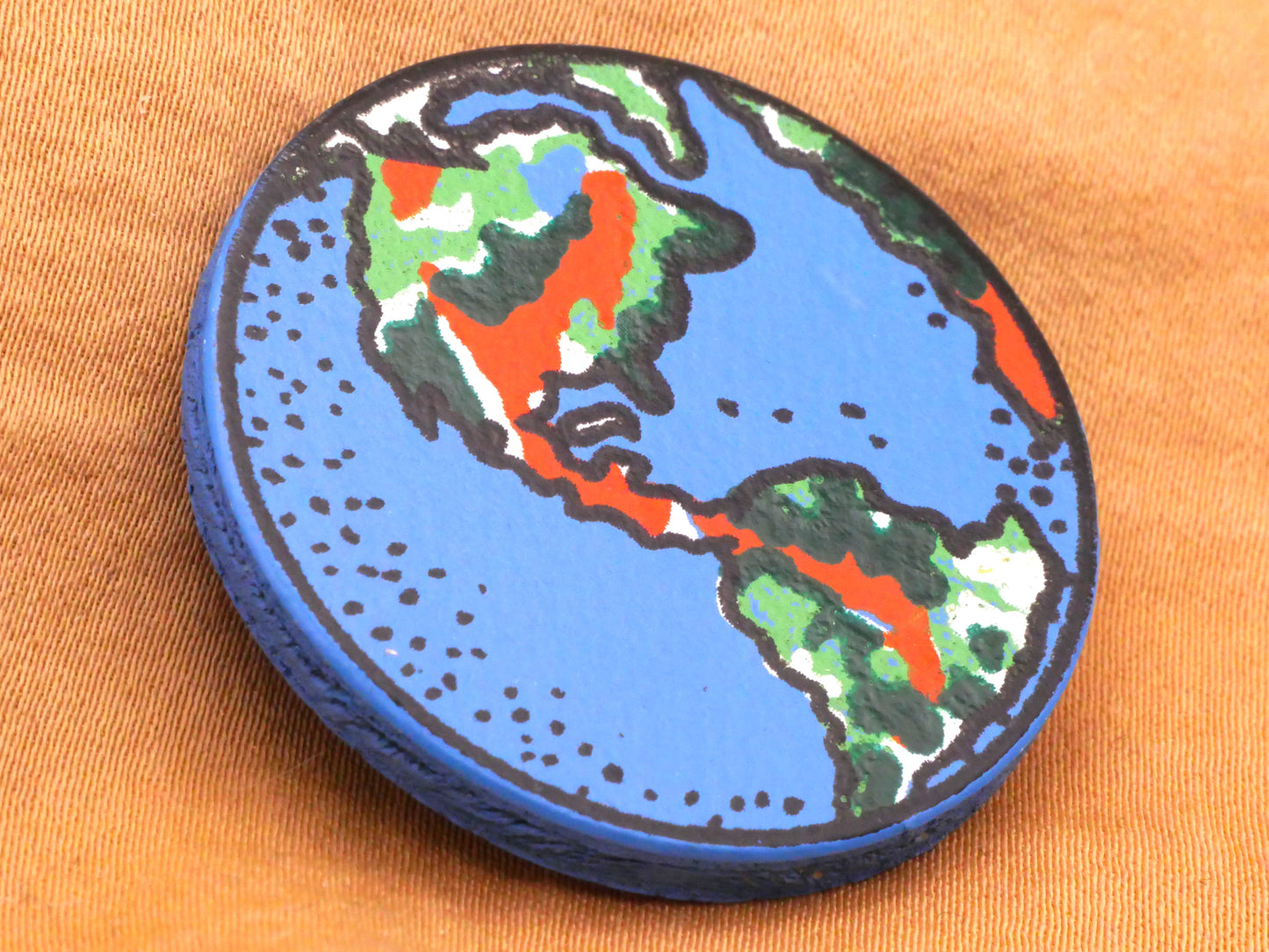 Earth Globe Painted Look Vintage Wood Large Button 34mm