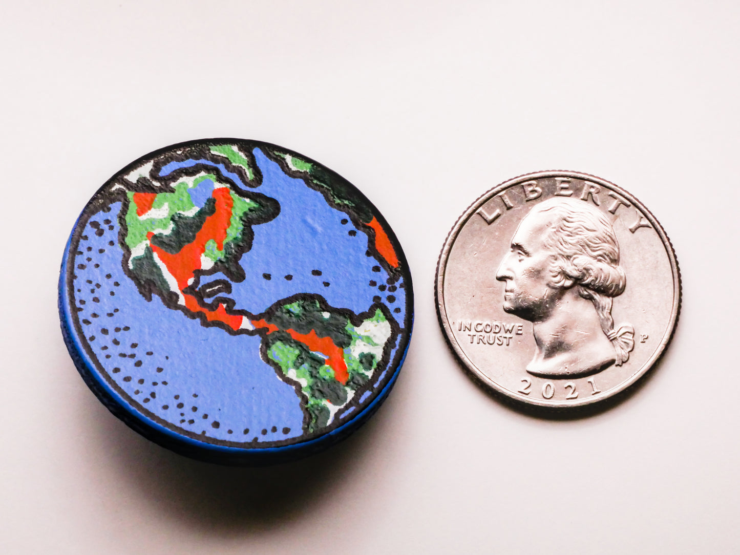 Earth Globe Painted Look Vintage Wood Large Button 34mm