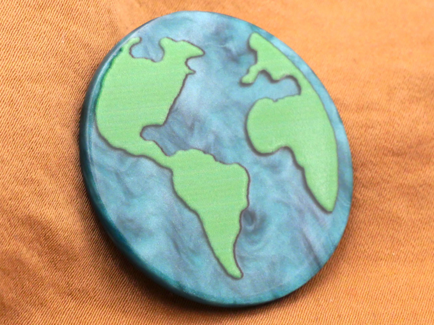 Earth Globe Marbled Acrylic Plastic Large Button 34mm