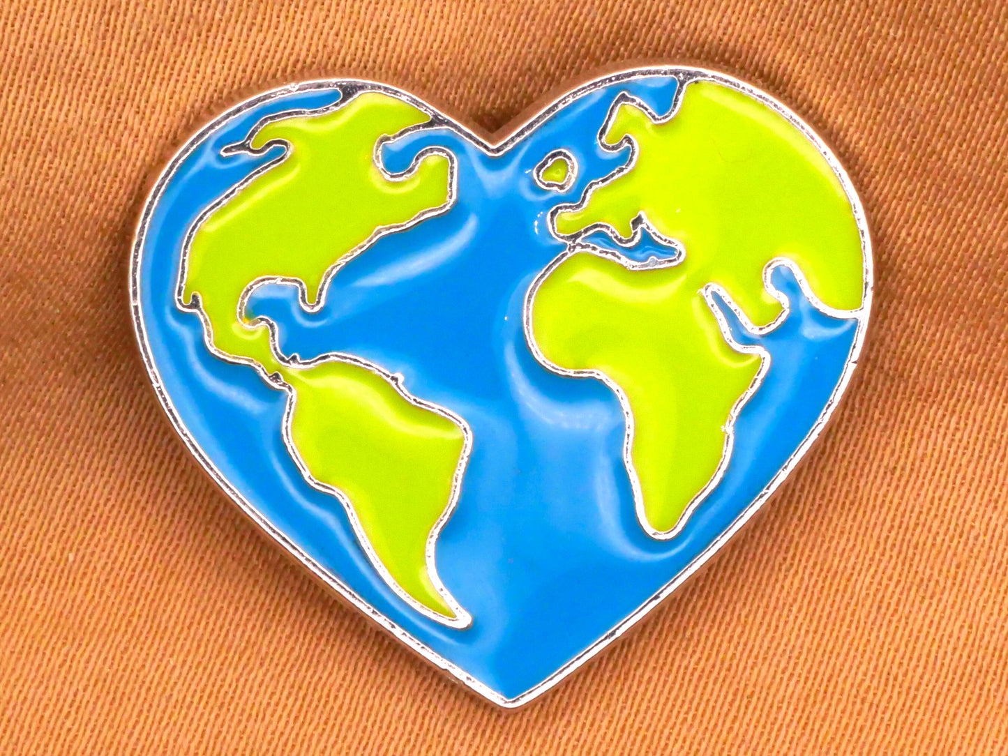 Heart Earth Globe Enamel Metal Button 22x26mm