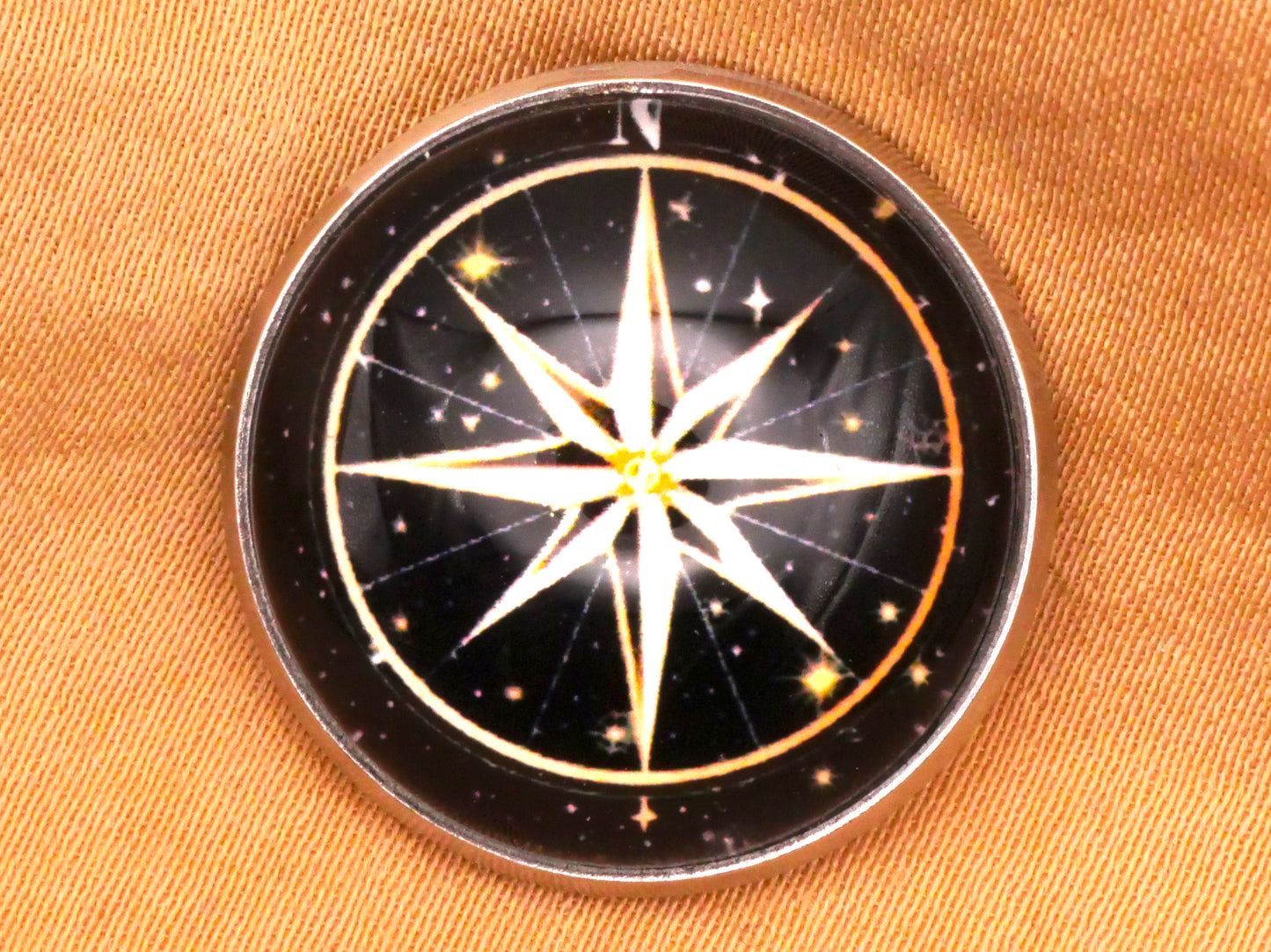 Compass North Star Plastic Silver Metal Button 22mm