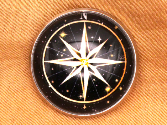 Compass North Star Plastic Silver Metal Button 22mm