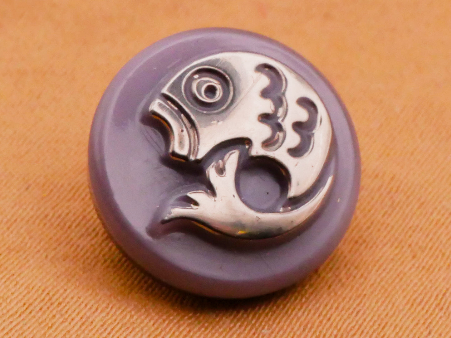 Fish Silver Purple Vintage Glass Button 14mm