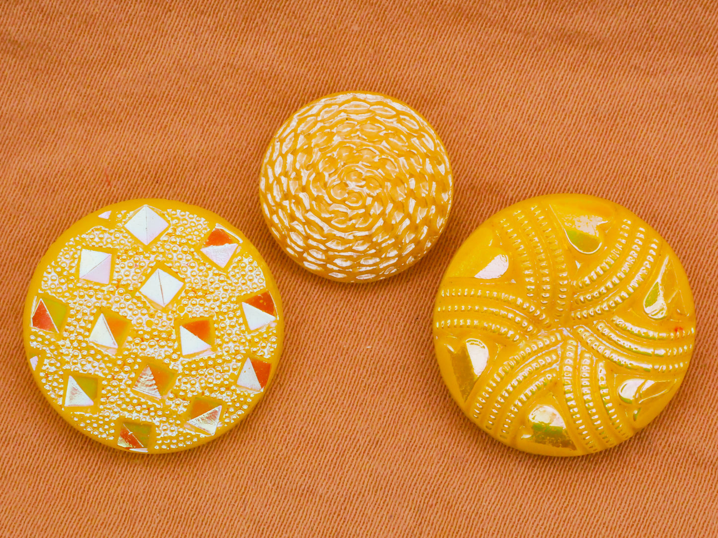 Yellow Iridescent Vintage Glass Button Various 14-18mm