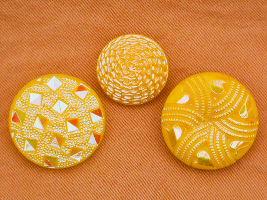 Yellow Iridescent Vintage Glass Button Various 14-18mm