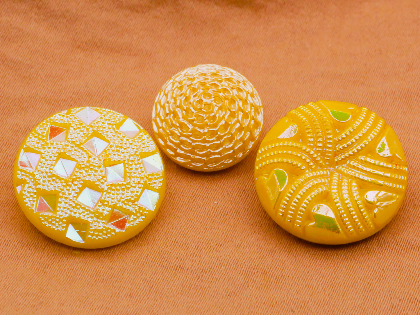 Yellow Iridescent Vintage Glass Button Various 14-18mm