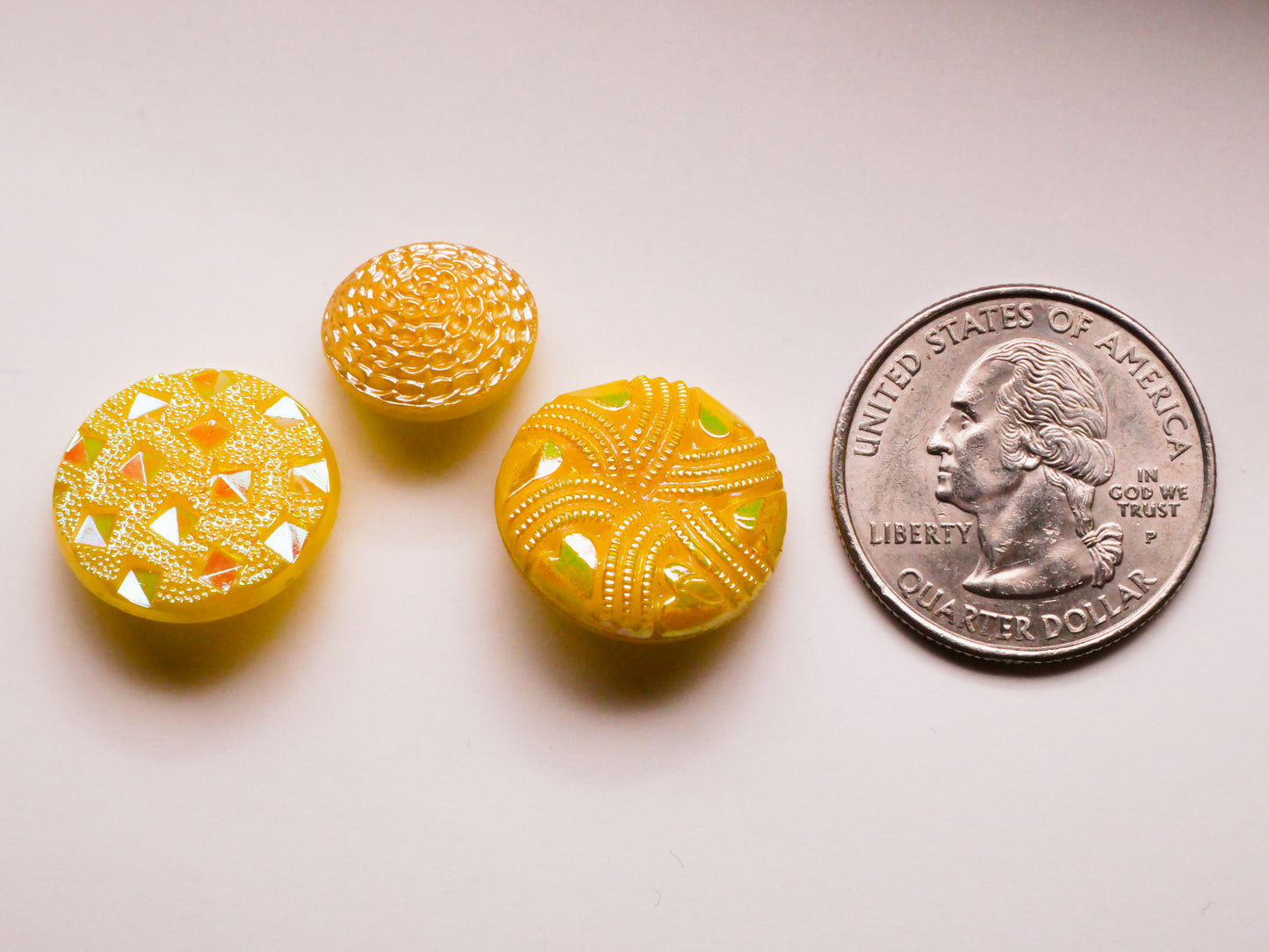 Yellow Iridescent Vintage Glass Button Various 14-18mm