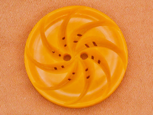 Whirlpool Dual-Sided Carved Yellow Vintage Plastic Button 22mm