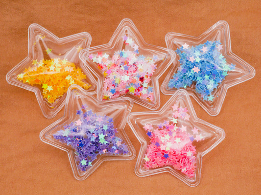 Star Glitter Filled Pliable Moveable Plastic Set of Five Buttons 36mm
