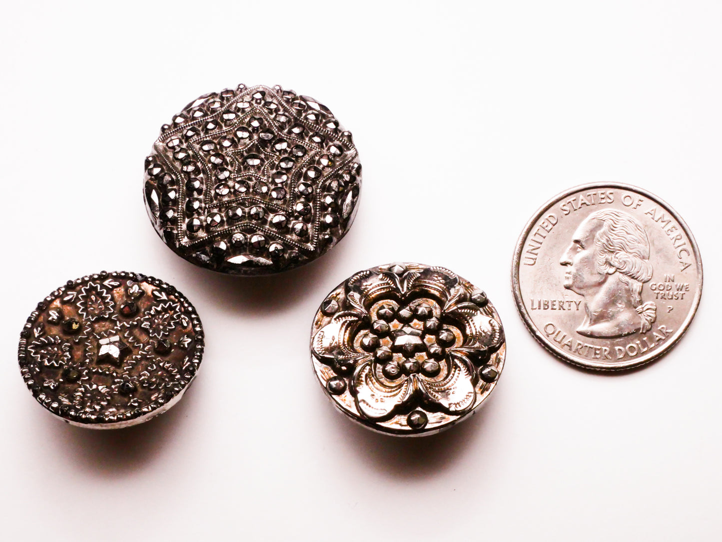 Star Celestial Silver Luster Black Glass Antique Button Various 23-28mm