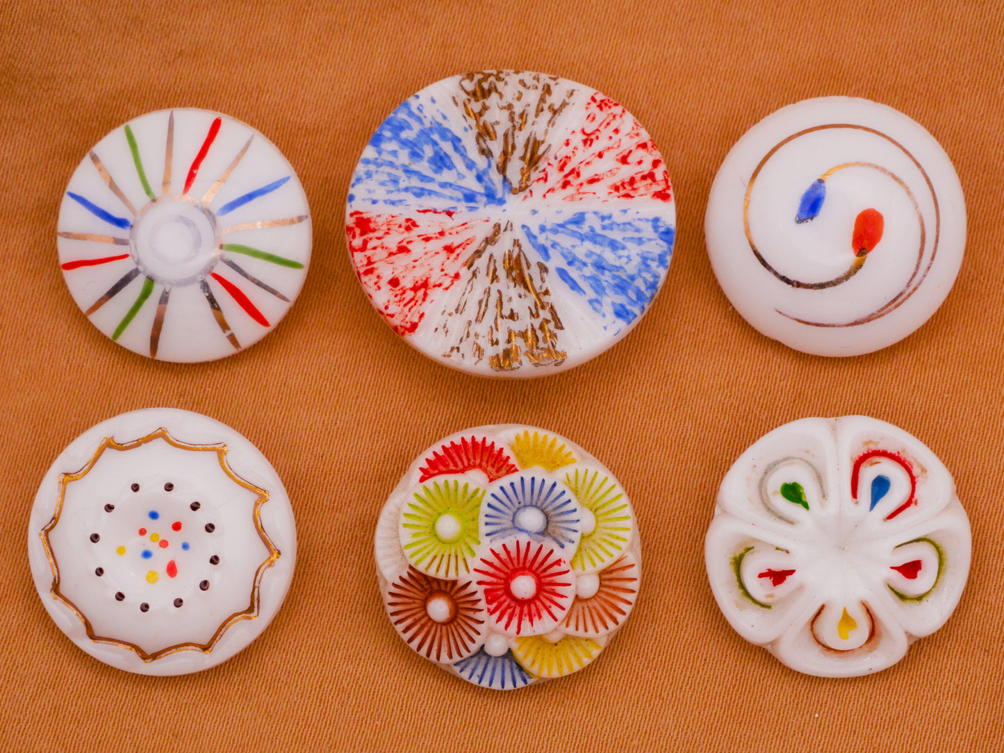 Firework Look Hand-Painted White Glass Vintage Button Various 18-23mm