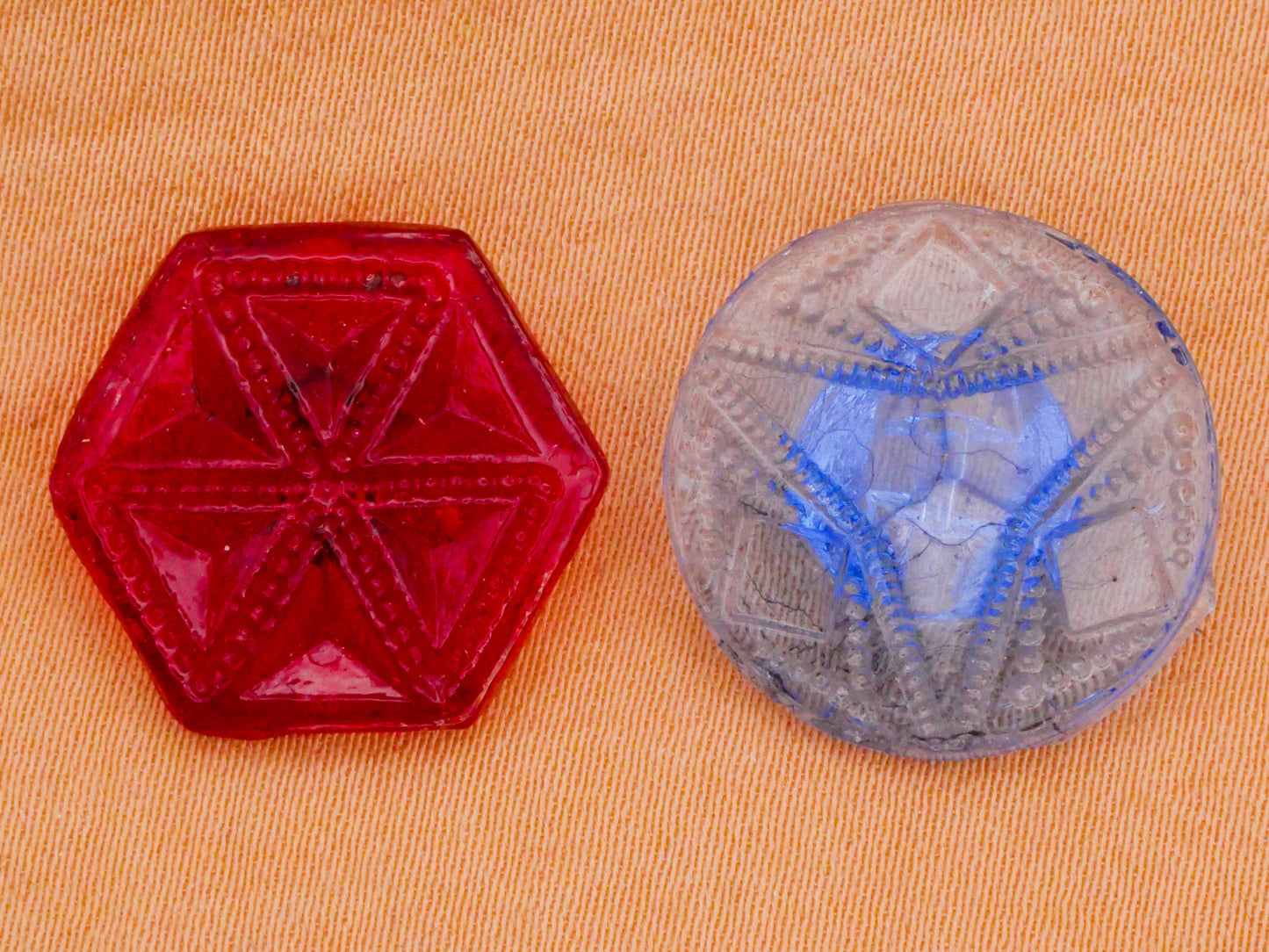 Geometric Red or Blue Translucent Glass Button Various 16-18mm