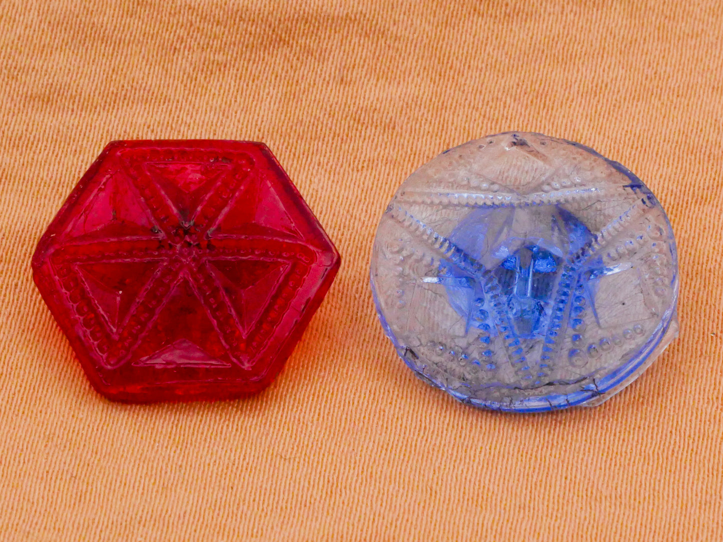 Geometric Red or Blue Translucent Glass Button Various 16-18mm