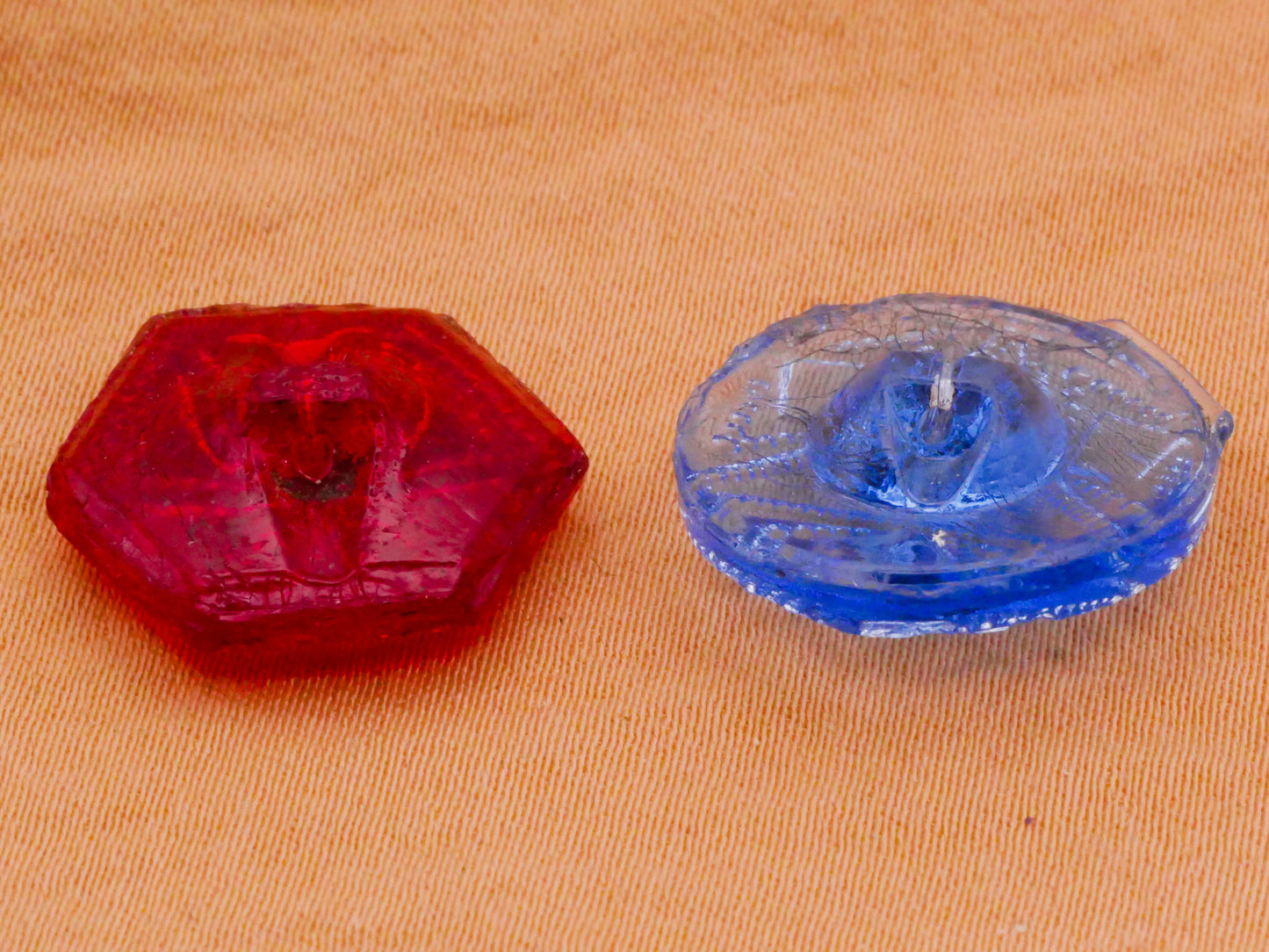 Geometric Red or Blue Translucent Glass Button Various 16-18mm