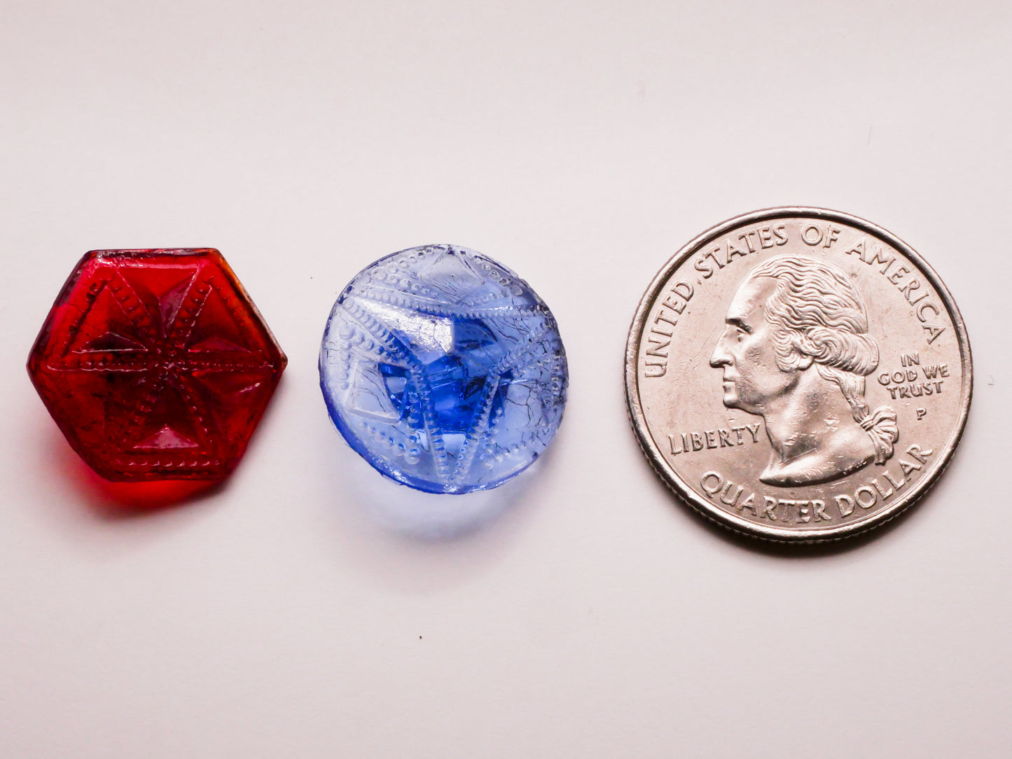 Geometric Red or Blue Translucent Glass Button Various 16-18mm