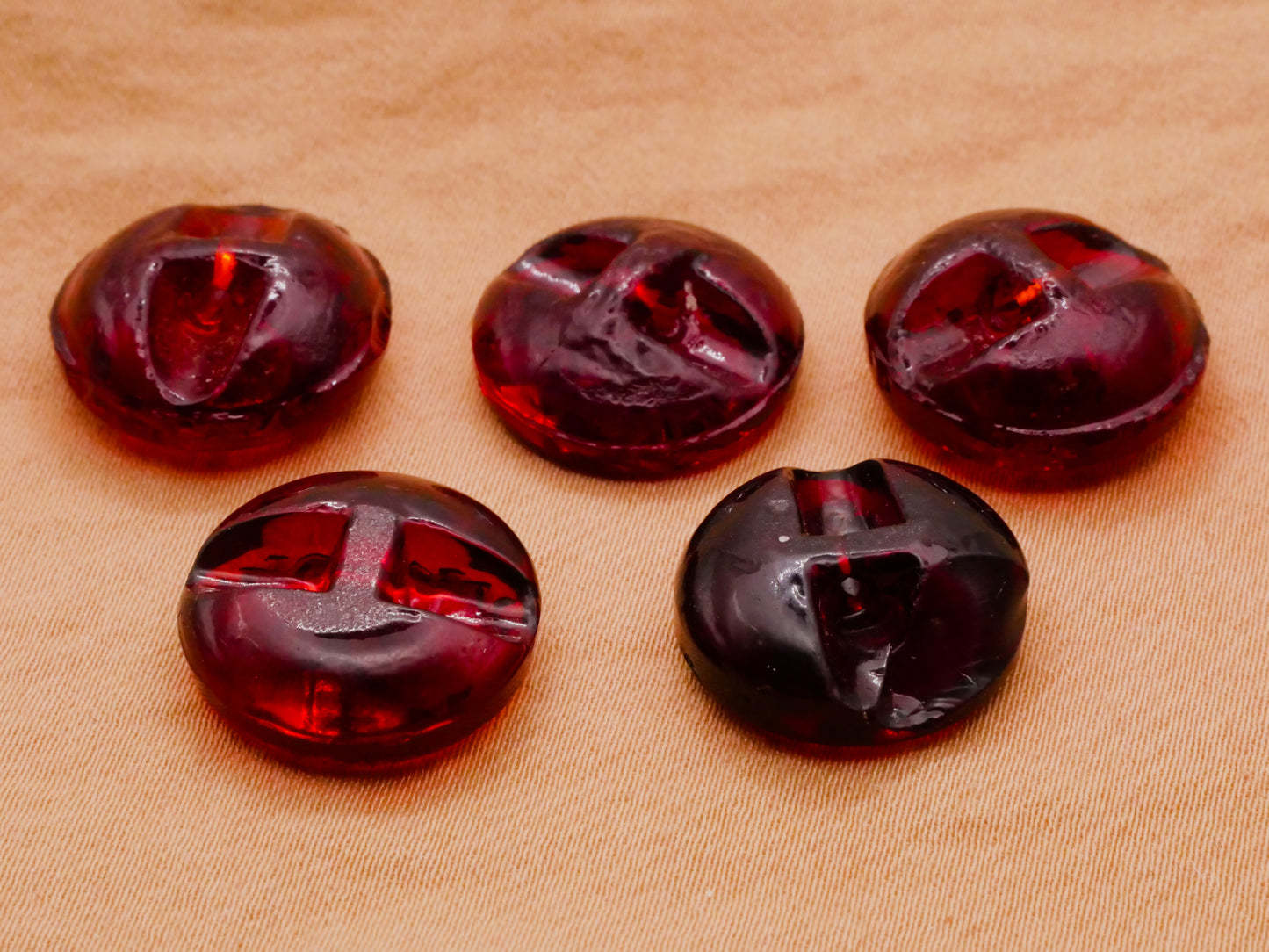 Star Design Antique Cranberry Red Glass Button Various 16mm