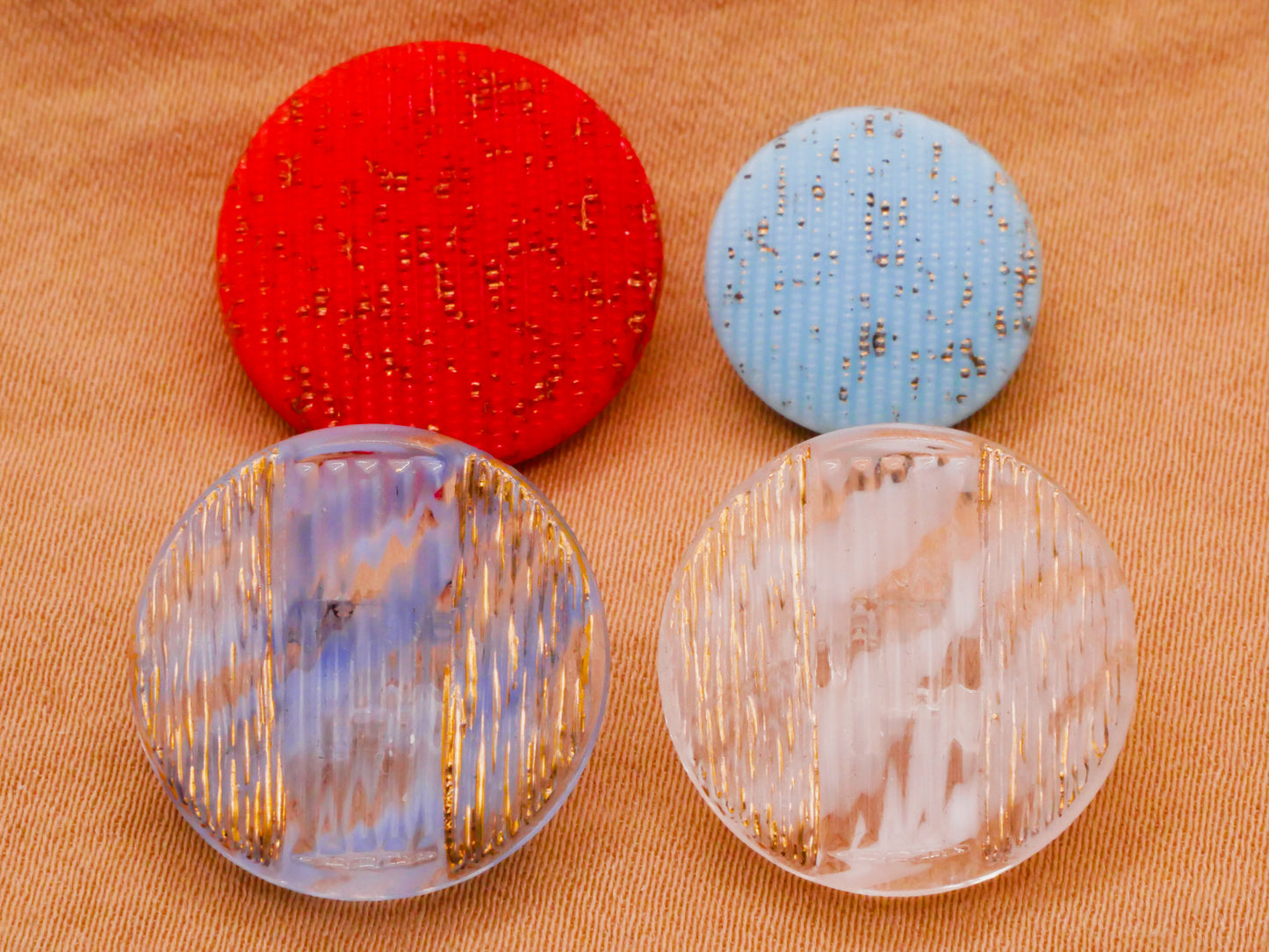 Texture Gold Accent Paint Red White or Blue Vintage Glass Button Various 13-18mm