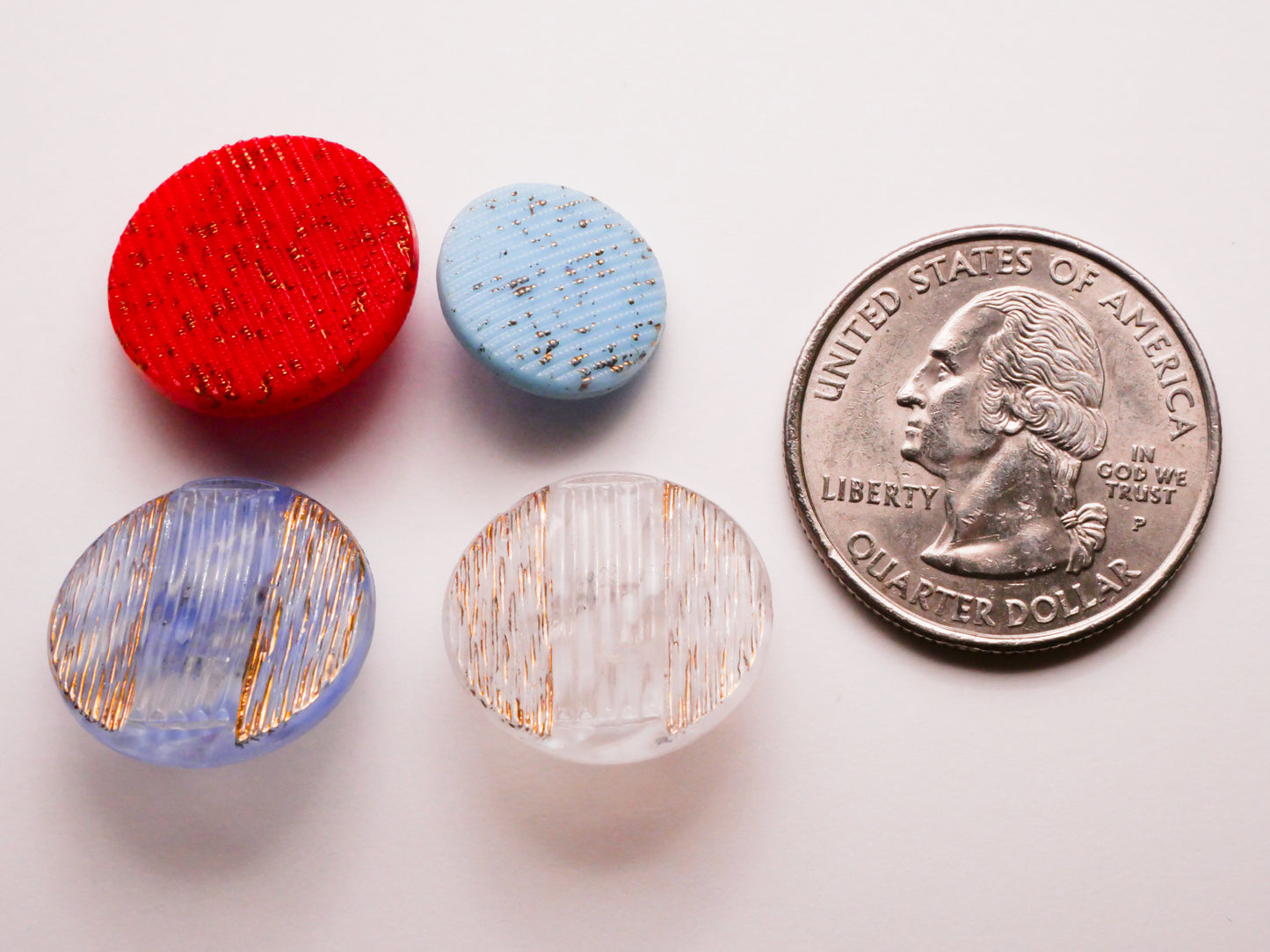 Texture Gold Accent Paint Red White or Blue Vintage Glass Button Various 13-18mm