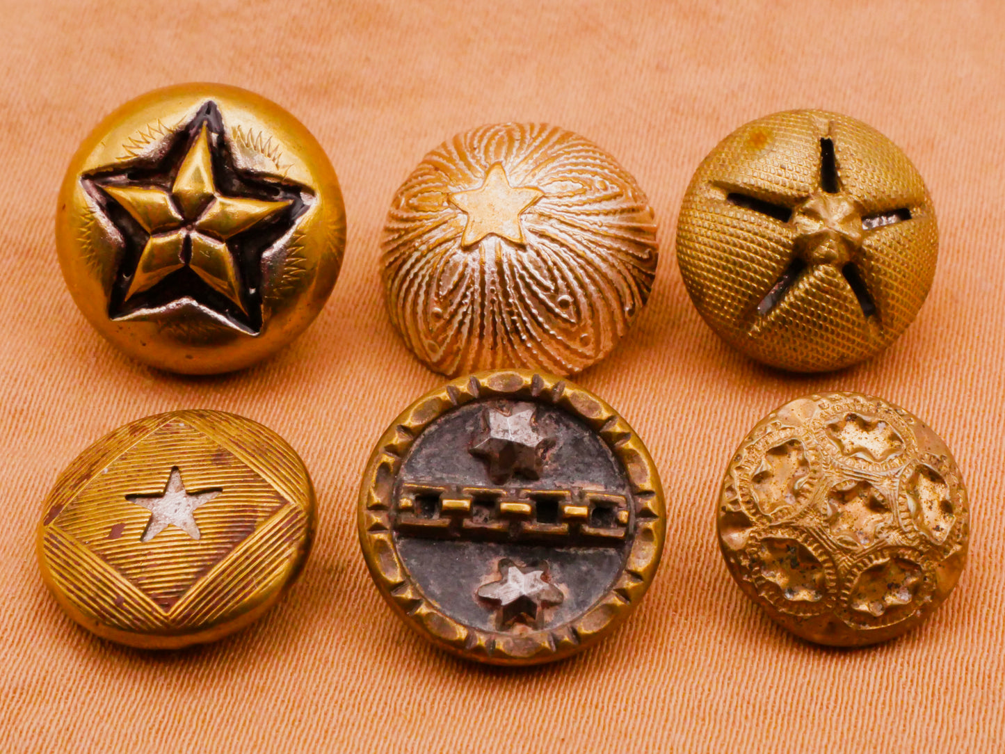 Star Design Brass Colored Antique Metal Button Various 11-14mm