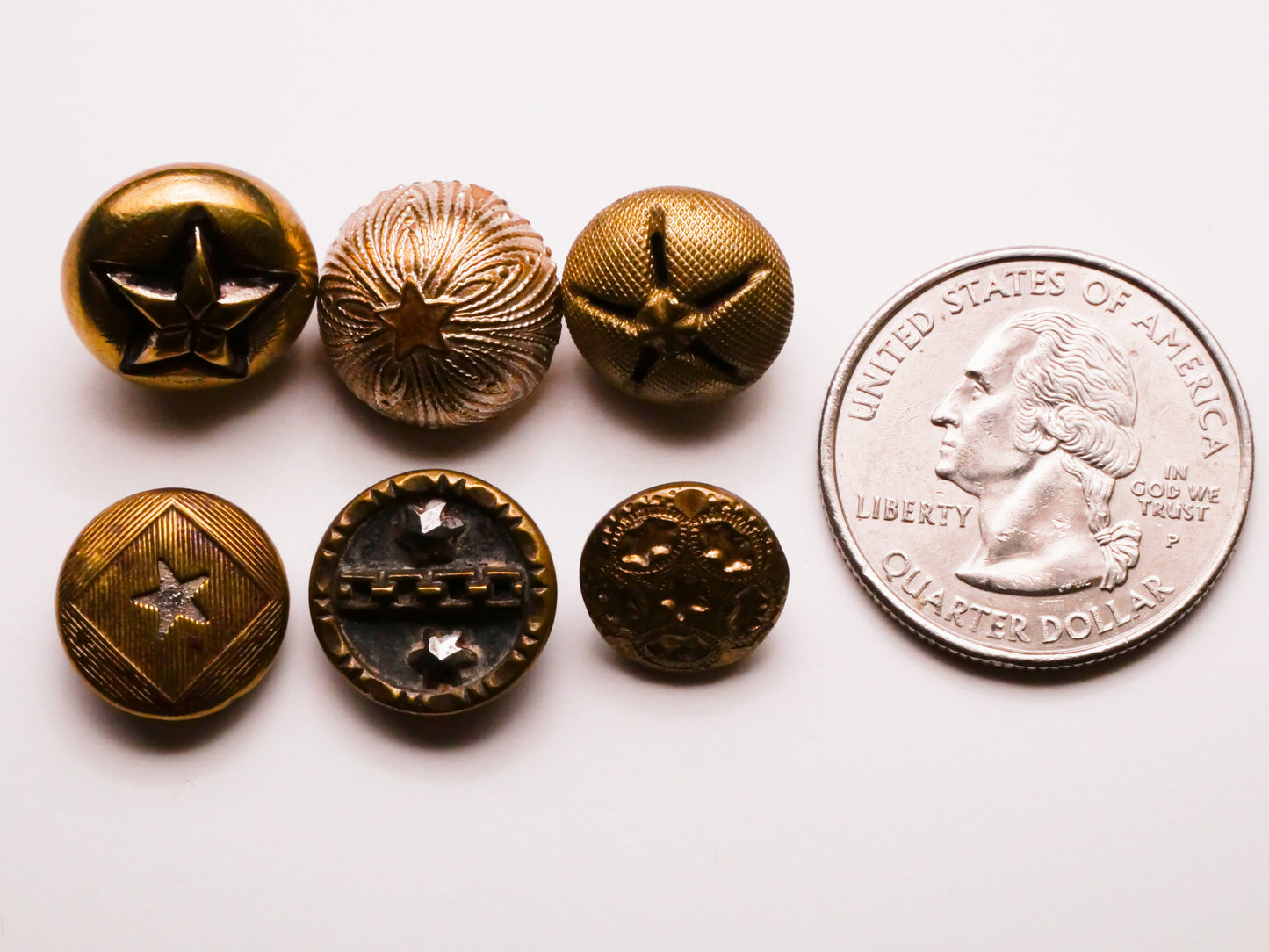 Star Design Brass Colored Antique Metal Button Various 11-14mm
