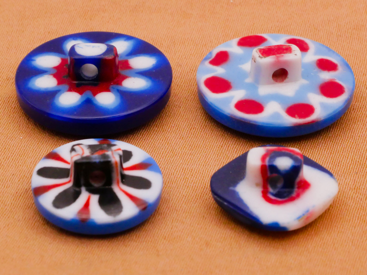 Patriotic Cane Design Red White Blue Vintage Plastic Button Various 13-19mm