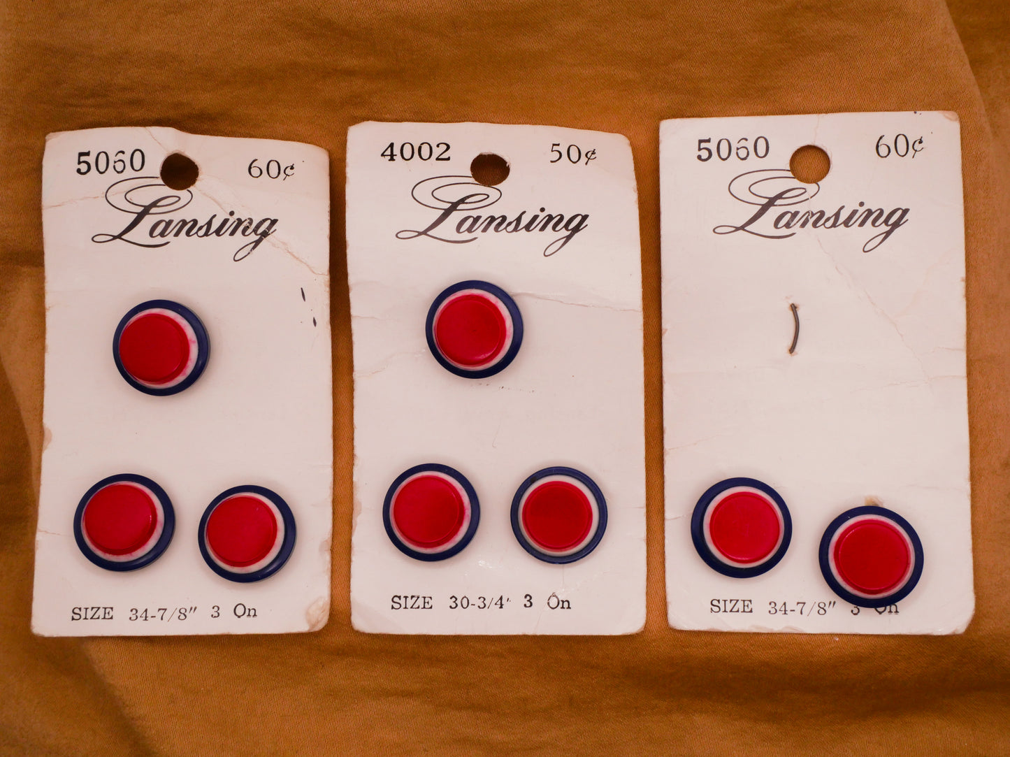 Lansing Red White Blue Carded Set of Shank Buttons 15mm
