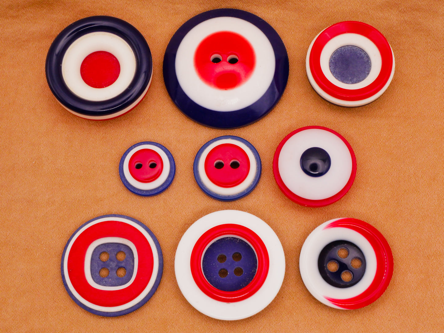 Red White and Blue Laminated Vintage Plastic Button Various 12-28mm