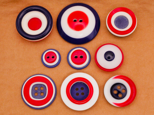 Red White and Blue Laminated Vintage Plastic Button Various 12-28mm