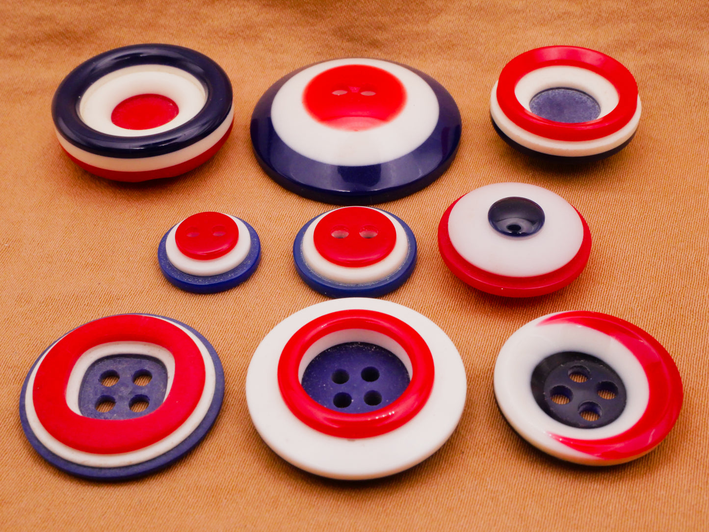 Red White and Blue Laminated Vintage Plastic Button Various 12-28mm