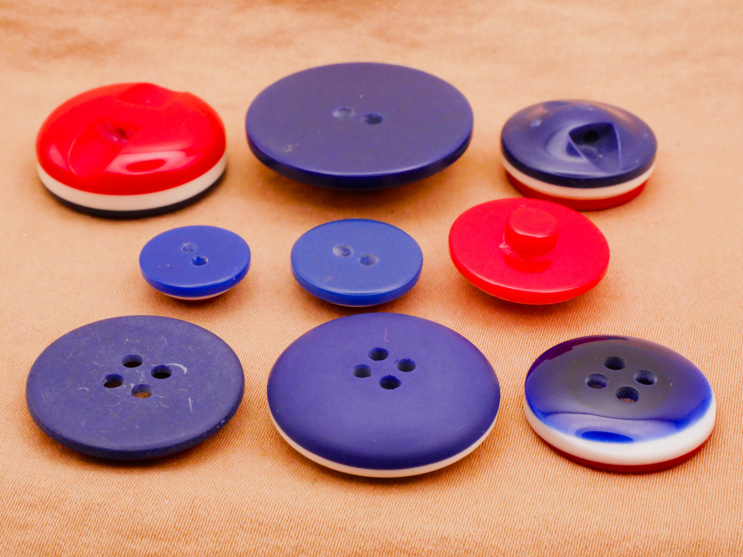 Red White and Blue Laminated Vintage Plastic Button Various 12-28mm