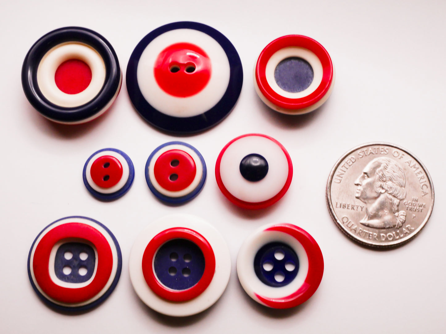 Red White and Blue Laminated Vintage Plastic Button Various 12-28mm
