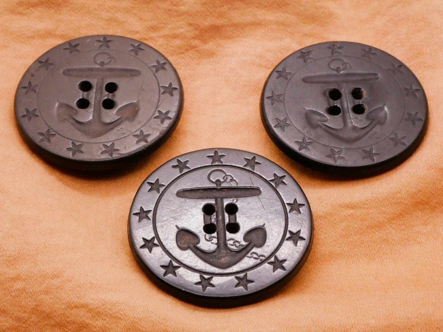 Anchor Star Border Military Antique Early Plastic Composition Large Button Various 36mm