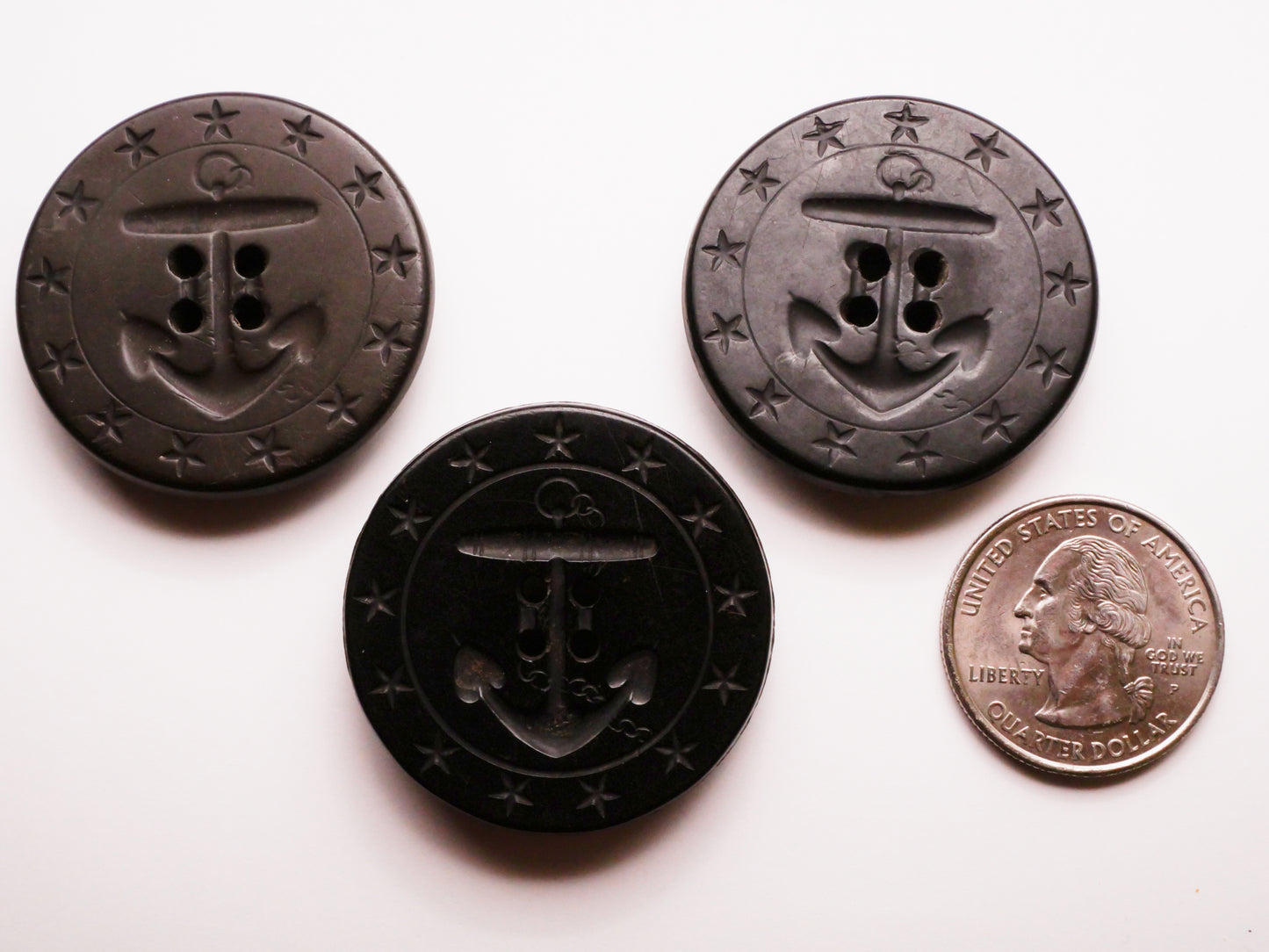 Anchor Star Border Military Antique Early Plastic Composition Large Button Various 36mm