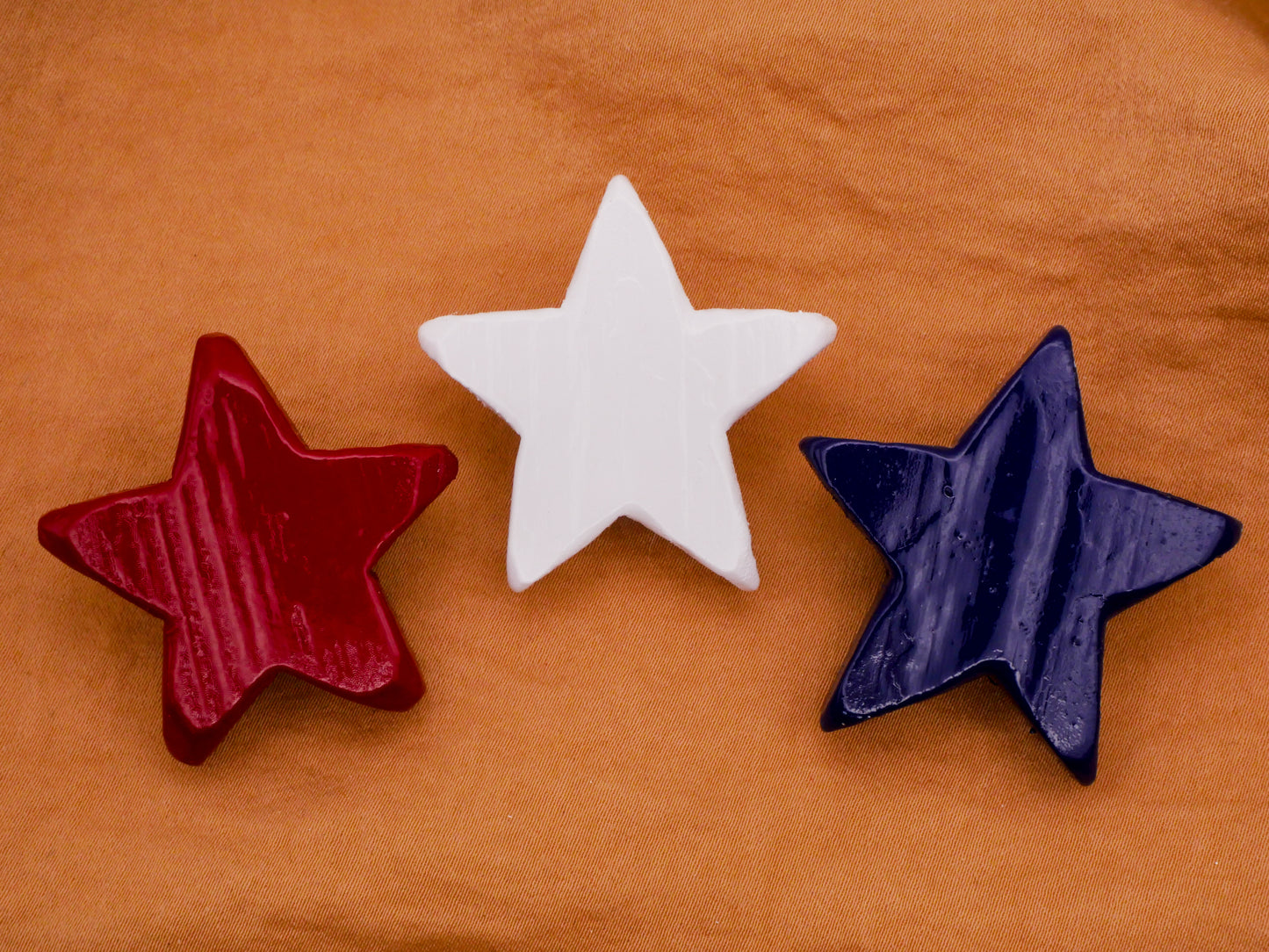 Stars Red White Blue Handmade Large Wood Set of Three Buttons 32x38mm