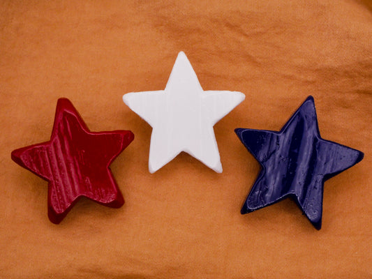 Stars Red White Blue Handmade Large Wood Set of Three Buttons 32x38mm
