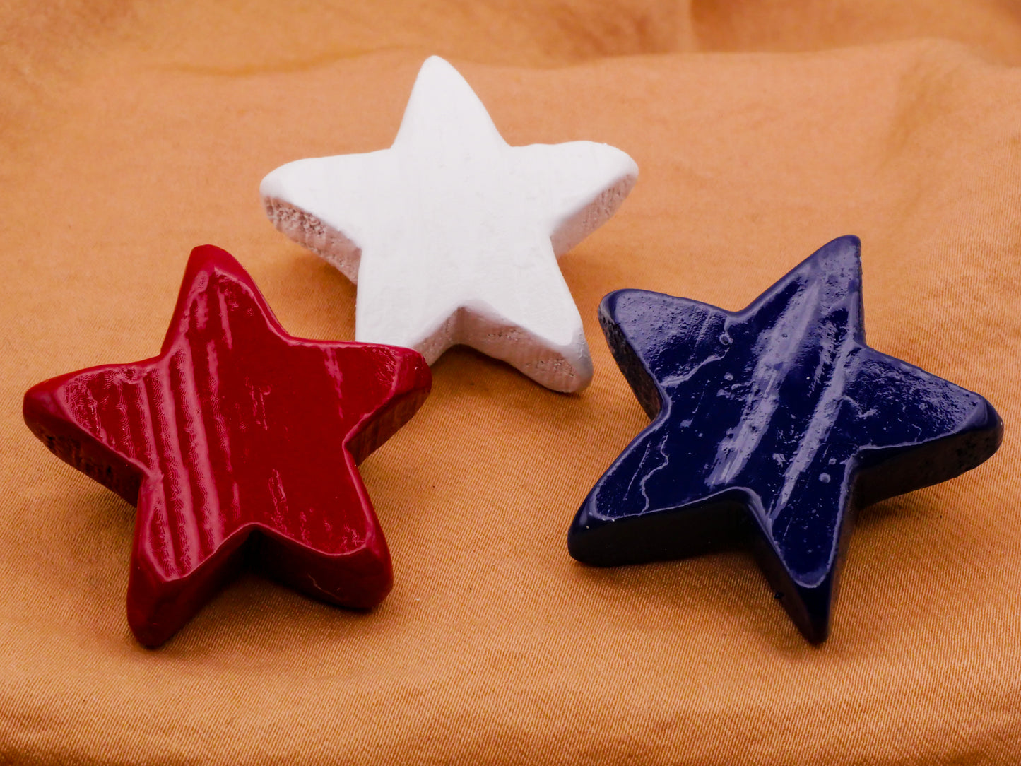 Stars Red White Blue Handmade Large Wood Set of Three Buttons 32x38mm