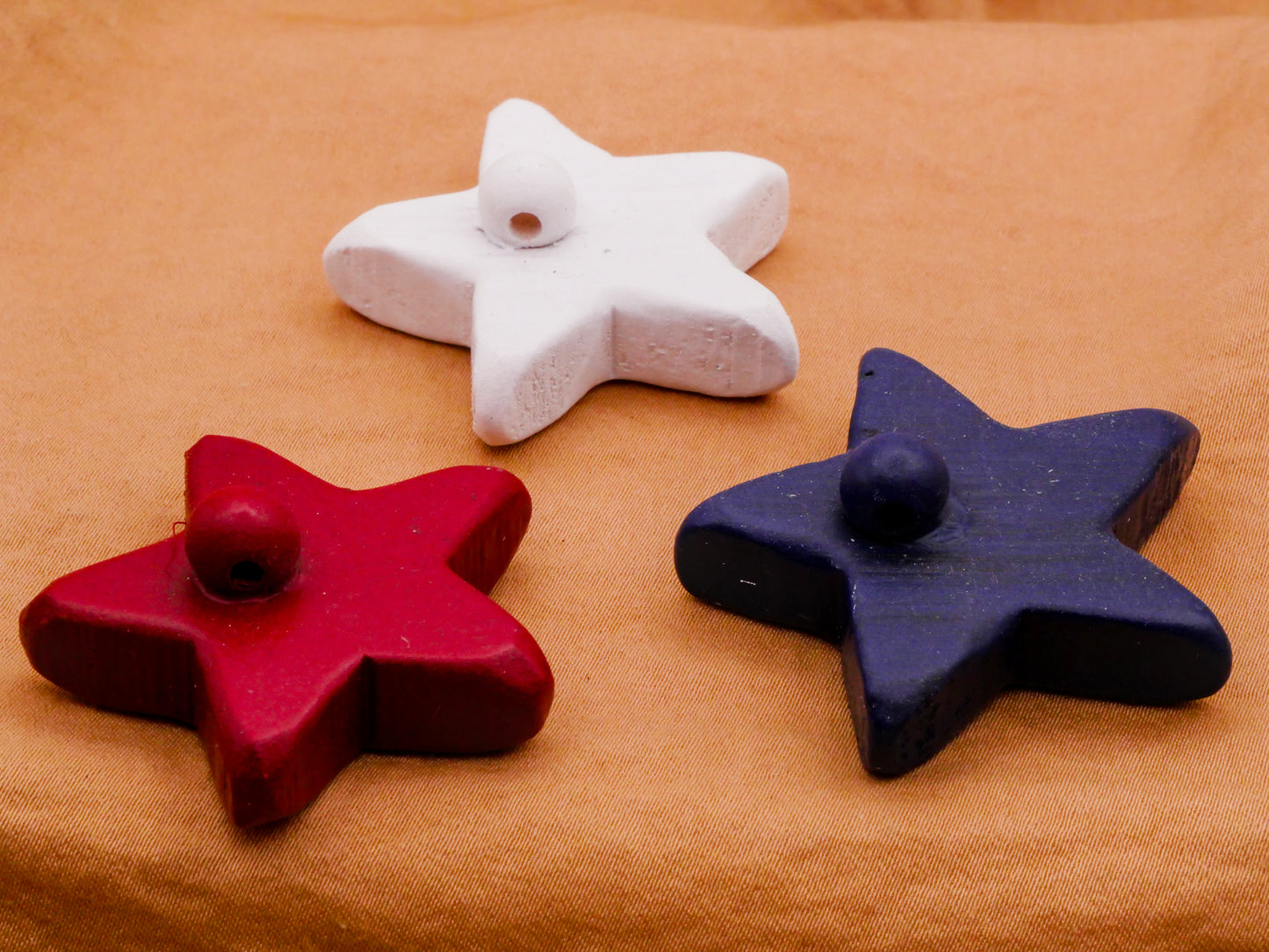 Stars Red White Blue Handmade Large Wood Set of Three Buttons 32x38mm