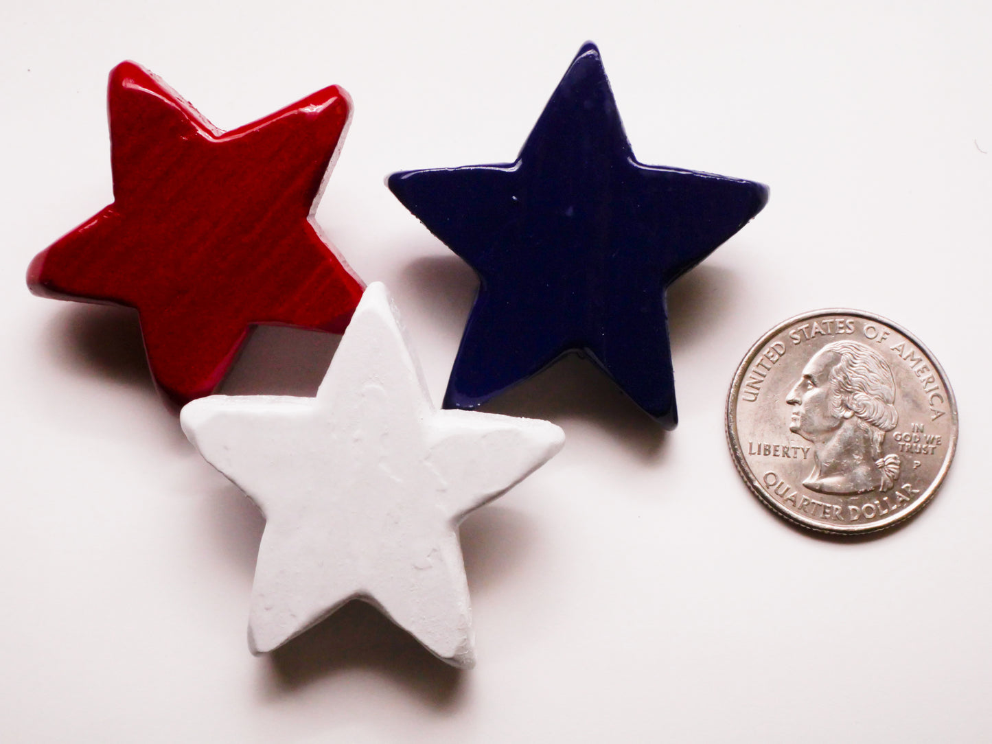 Stars Red White Blue Handmade Large Wood Set of Three Buttons 32x38mm