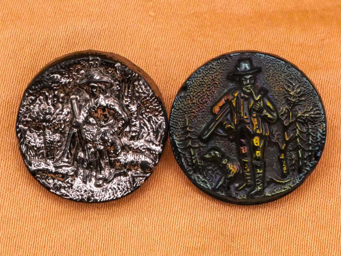 Hunting Man and Dog Luster Black Glass Button Various 18mm