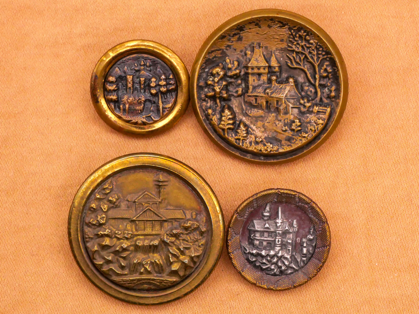 Estate Castle Landscape Antique Metal Button Various 17-28mm