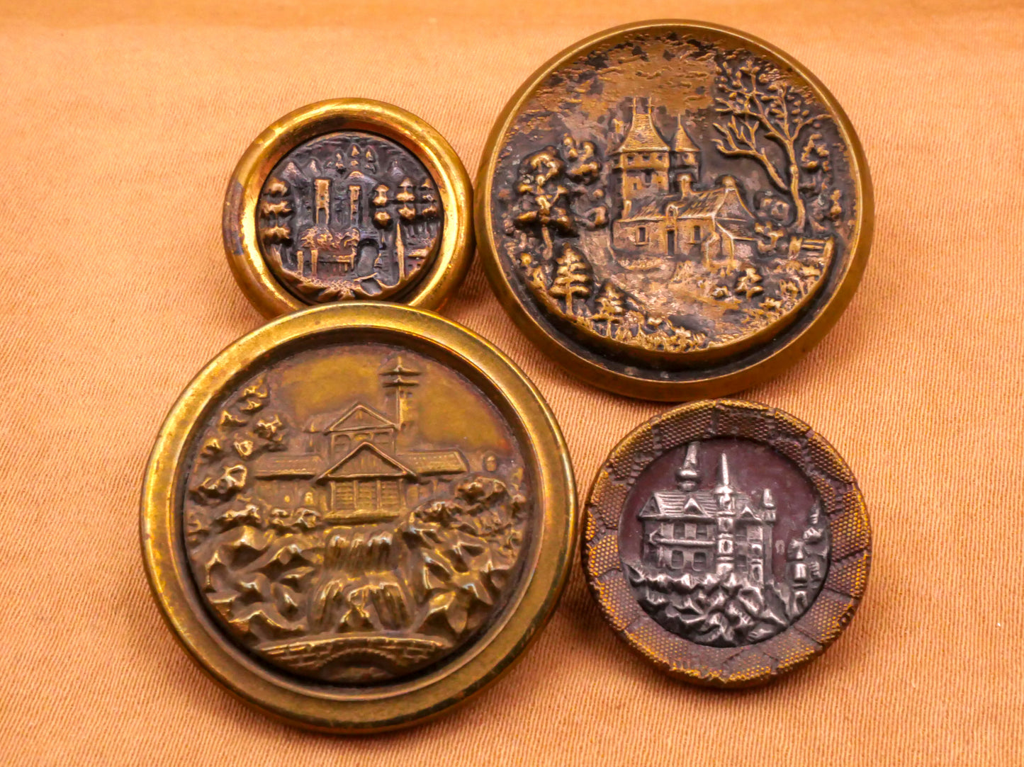 Estate Castle Landscape Antique Metal Button Various 17-28mm