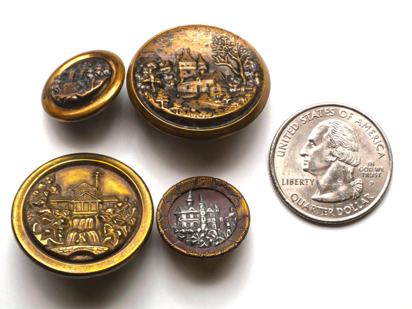 Estate Castle Landscape Antique Metal Button Various 17-28mm