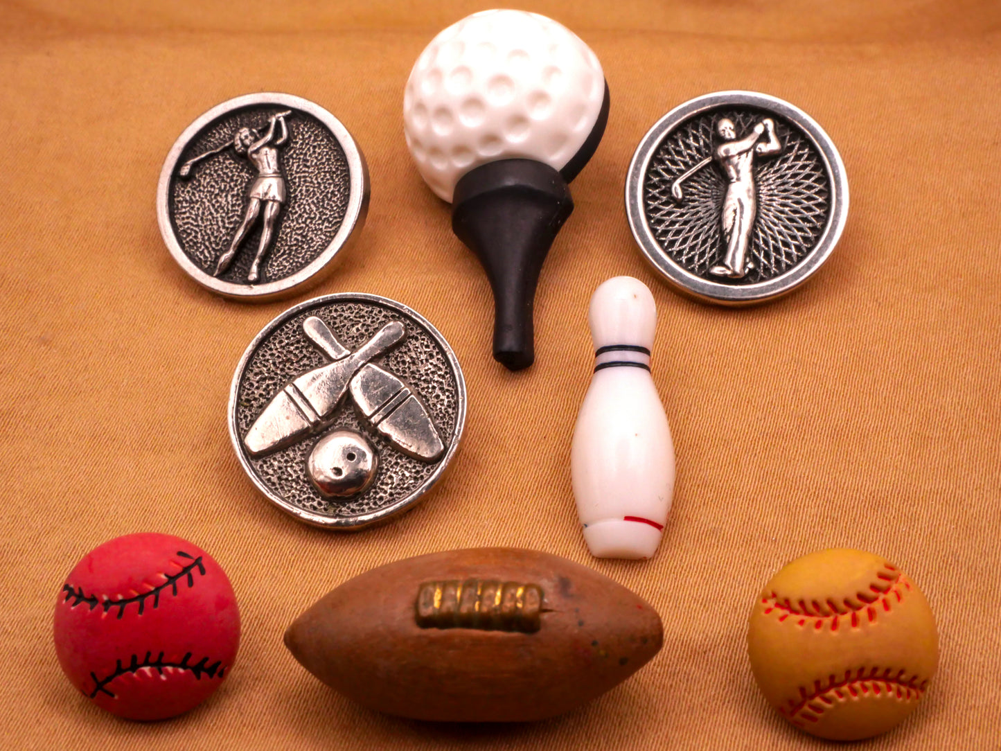 Sports Motif Golf Bowling or Balls Vintage Button Various 8-36mm