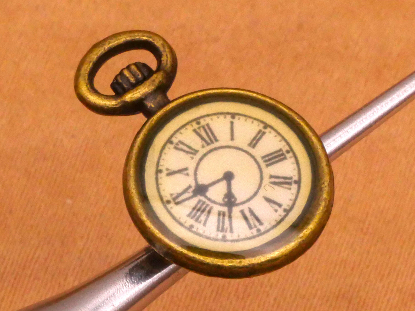 Pocket Watch Clock Face Bronze Colored Metal Button 11x17mm