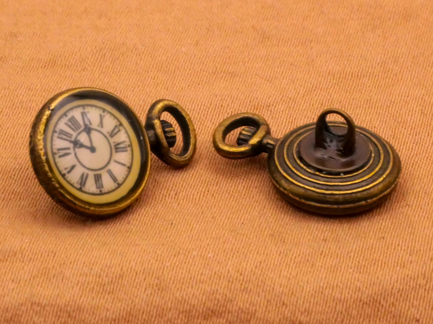 Pocket Watch Clock Face Bronze Colored Metal Button 11x17mm