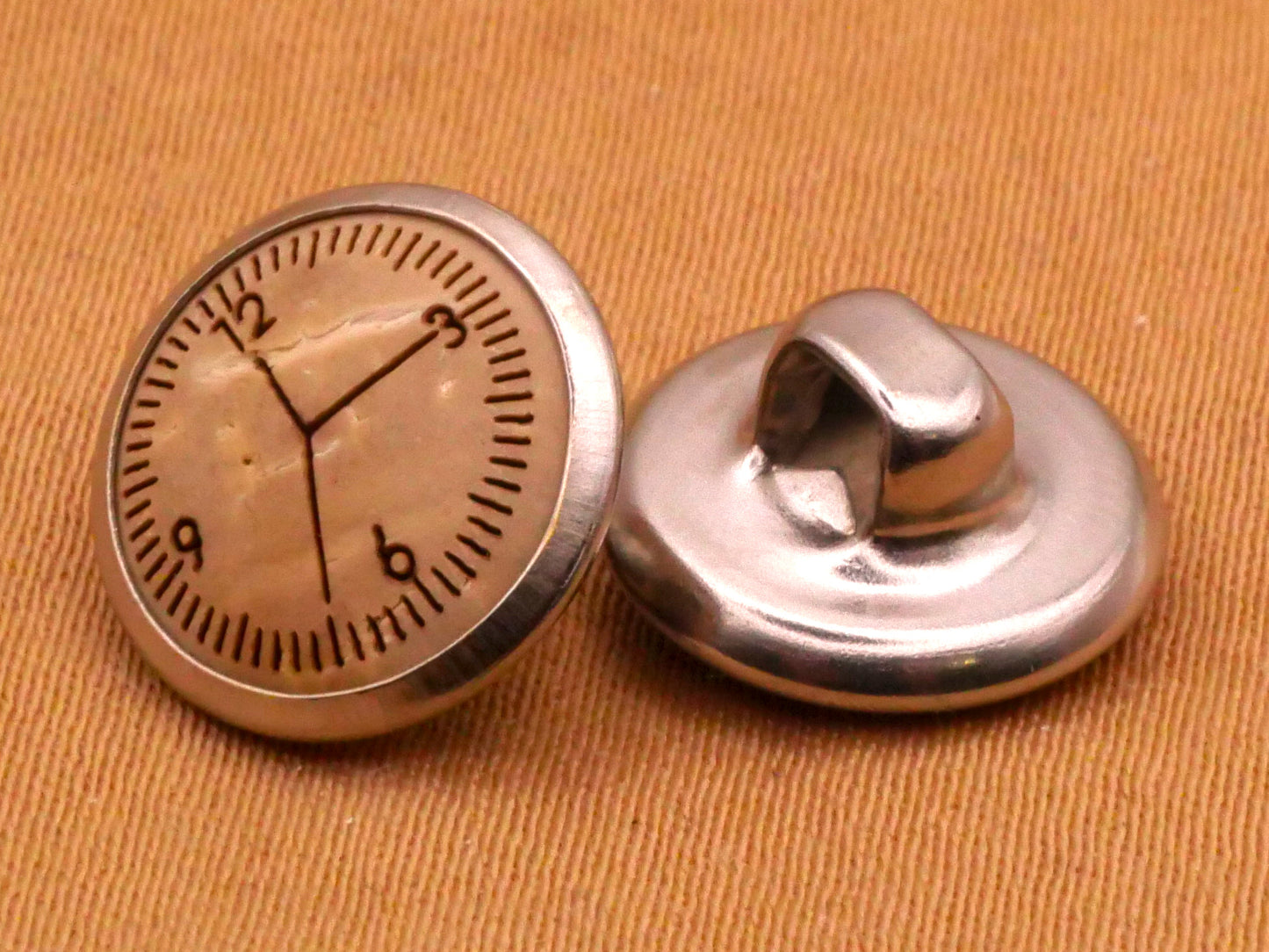Clock Face Coconut Shell Silver Metal Set of Three Buttons 12mm
