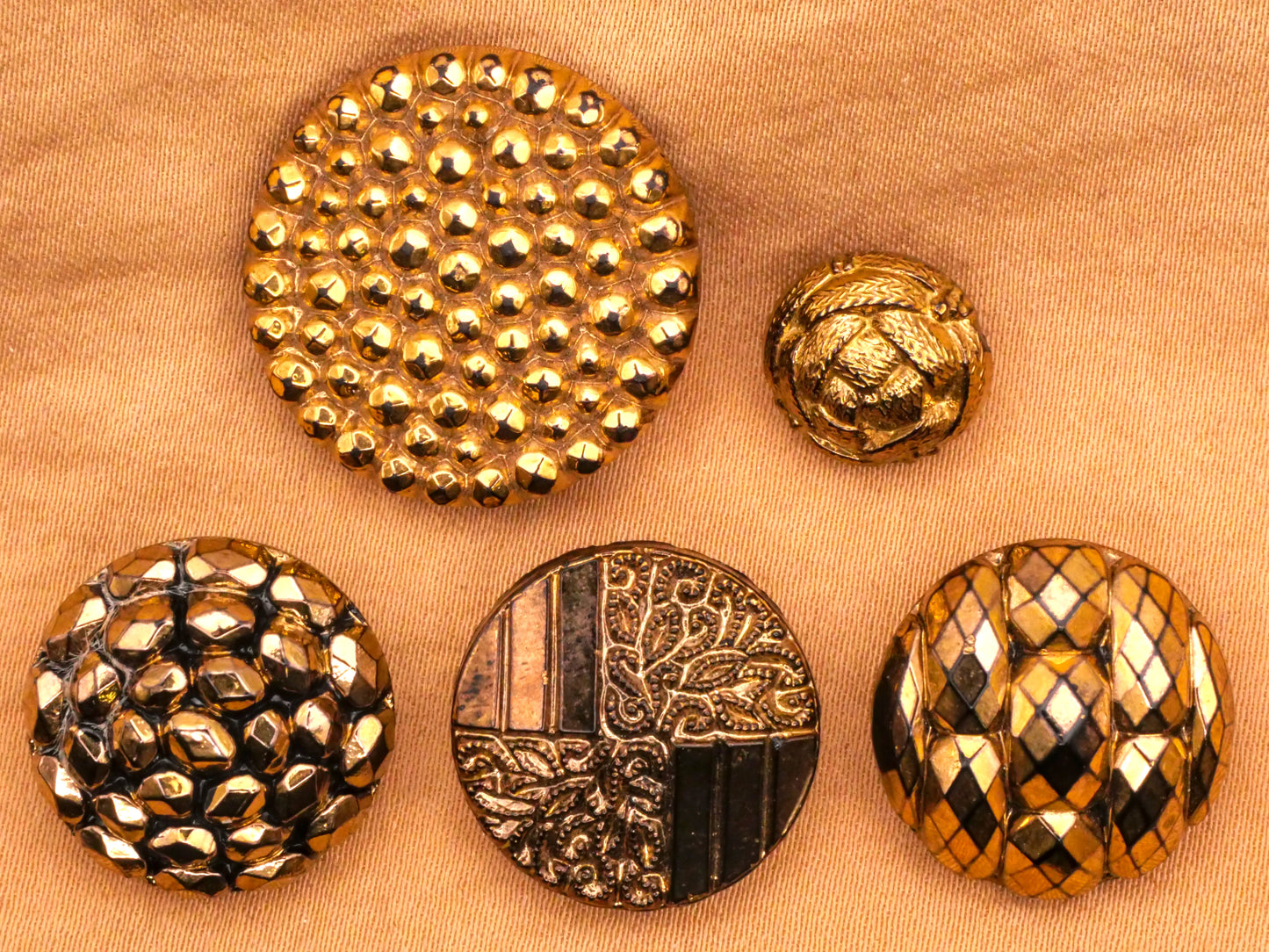 Gold Luster Texture Black Glass Button Various 12-23mm